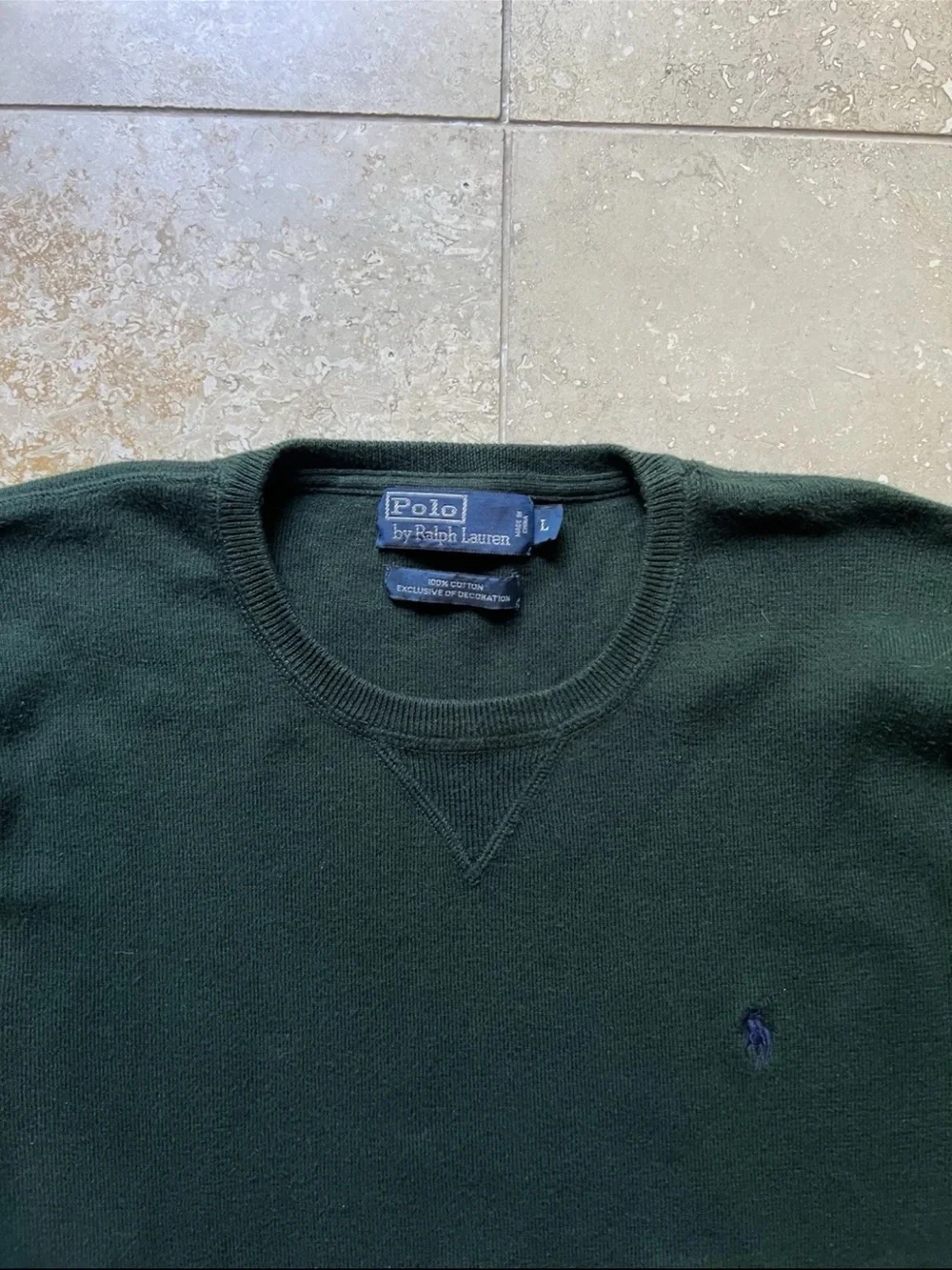 VTG Polo Ralph Lauren Men's Green Pullover 100% Cotton Sweater Size Large